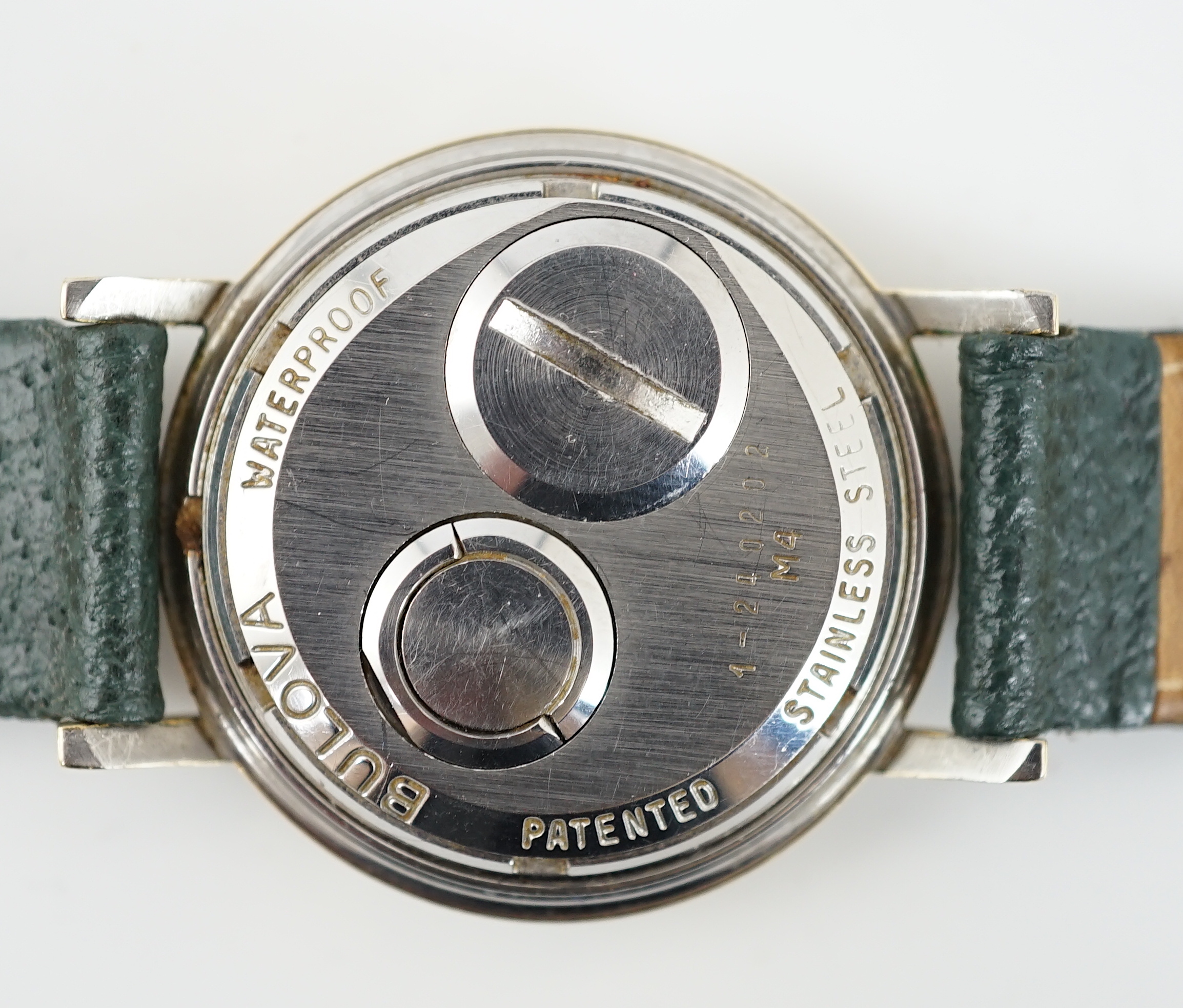 A gentleman's circa 1970's steel and gold plated Bulova Accutron Spaceview wrist watch